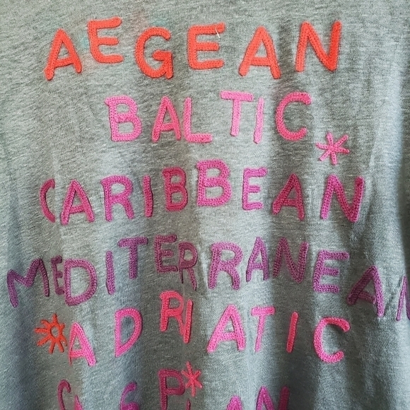 New Anthopologie x Chaser Seas Embroidered Print Linen Blend Tee NWT Small - Picture 7 of 11